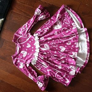 Cotton Purple & White Heart High Low Toddler Dress SzM